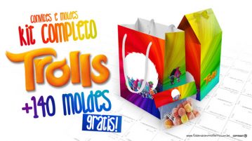 Trolls Kit Festa Grátis para Imprimir + 100 Moldes Trolls Kit Festa Completo