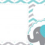 Convite Festa Elefante Chevron Cinza e Azul Turquesa 3