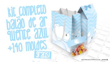 Balão de Ar Quente Azul Kit Festa Grátis para Imprimir