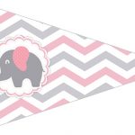Bandeirinha Sanduiche 2 Elefantinho Rosa e Cinza Chevron
