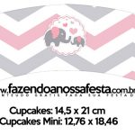 Saias Wrappers para Cupcakes Kit Festa Elefantinho Rosa e Cinza Chevron