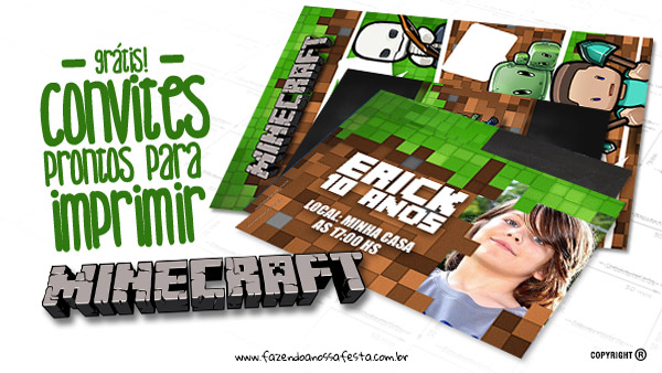 Convite Minecraft Totalmente Grátis para Imprimir em Casa