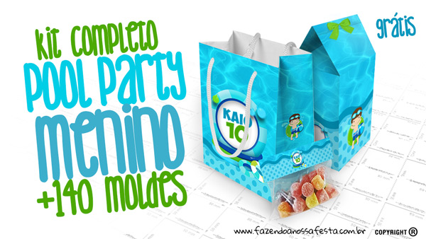 Pool Party Menino Kit Festa Personalizada Grátis para Imprimir