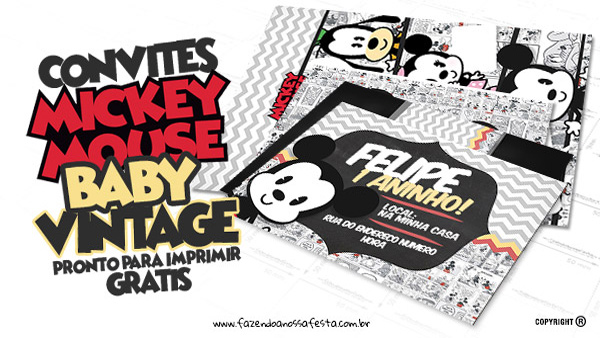 Convite Mickey Baby Vintage Grátis para Imprimir