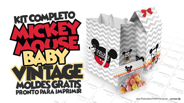 Mickey Baby Vintage Kit Festa Grátis para Imprimir em Casa