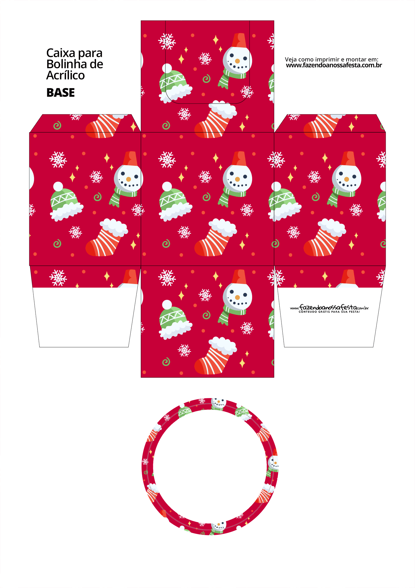 Base e Molde Bolinha Caixinha Bolinha de Natal Personalizada Boneco de Neve  - Fazendo a Nossa Festa