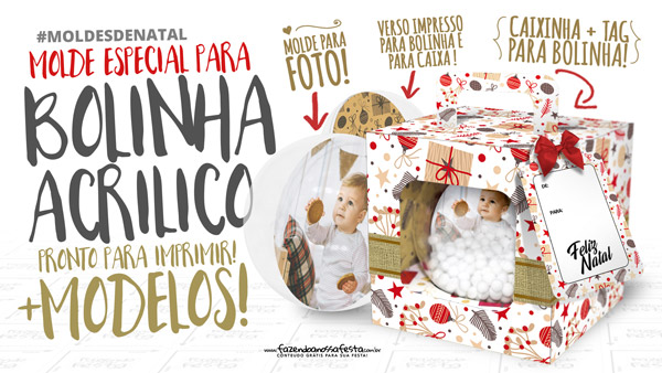 Bolinha Acrílica de Natal Molde para Foto e Caixinha Grátis