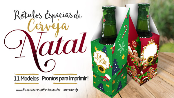 Caixa Cerveja Long Neck para Natal Grátis para Imprimir e Personalizar