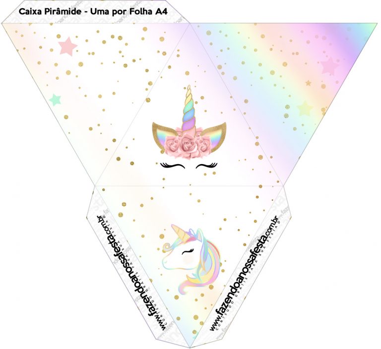 Caixa Piramide Unicornio Colorido   Fazendo A Nossa Festa