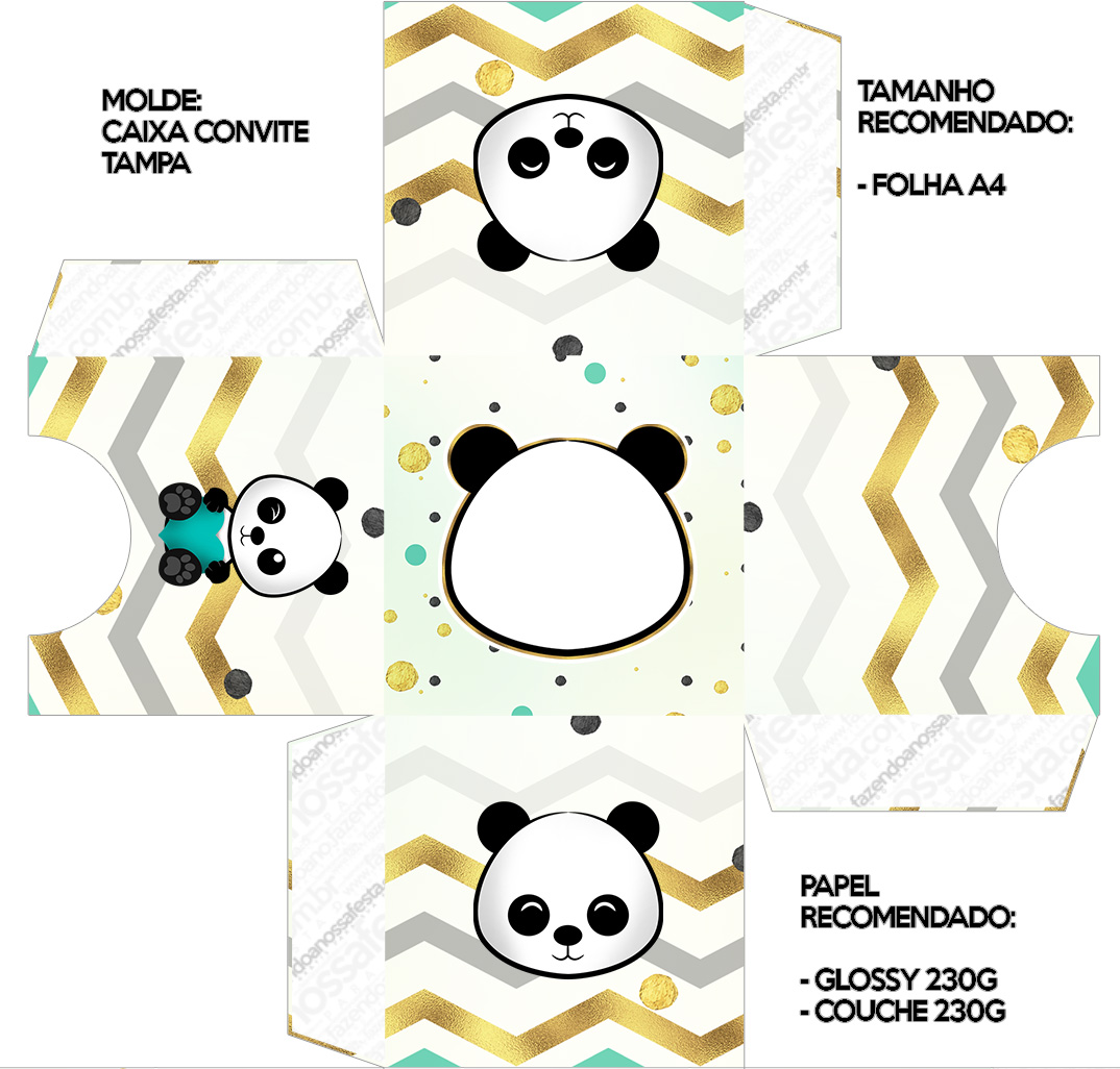 Convite Caixa Tampa Panda Menino