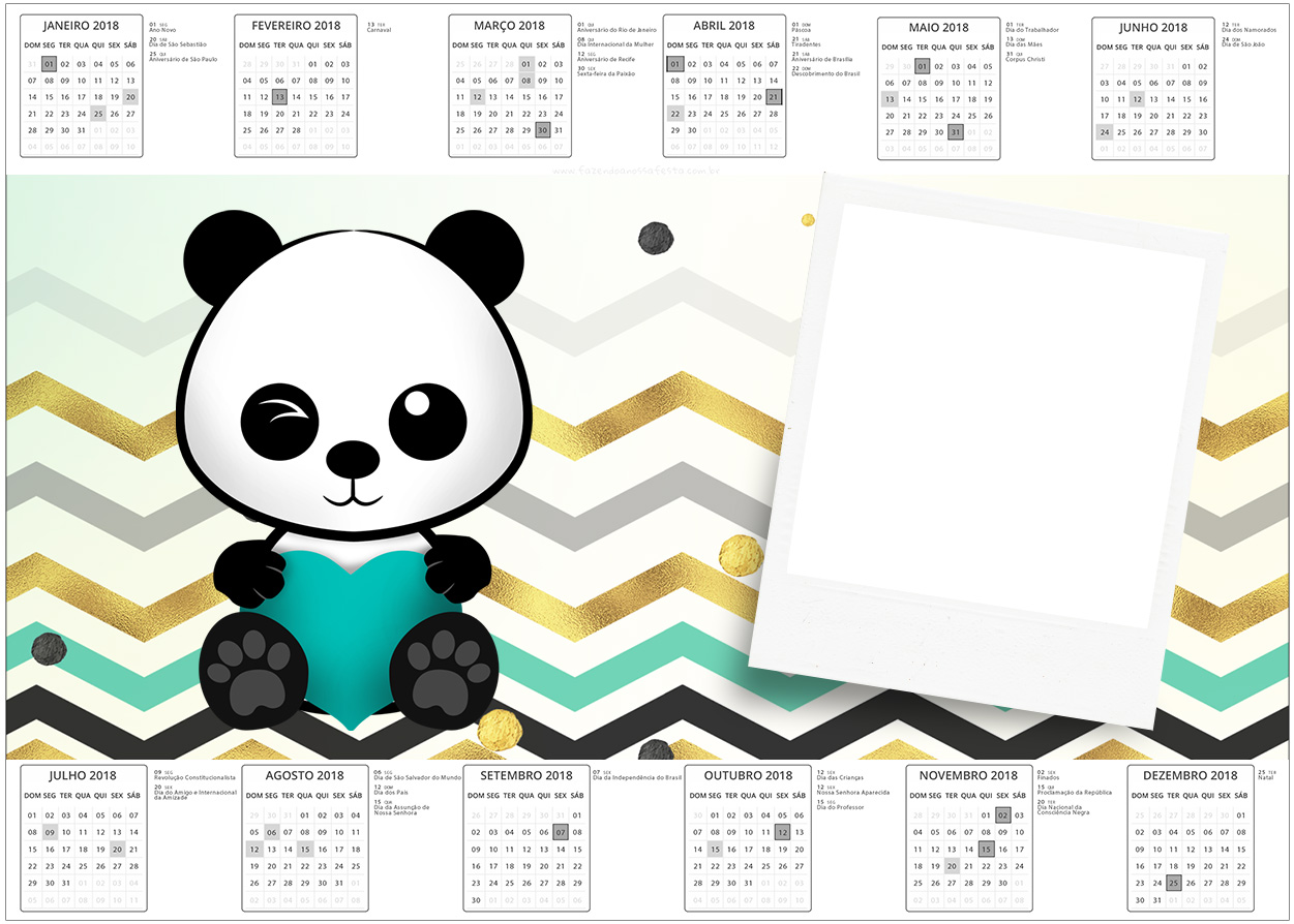 Convite Calendario 2017 Panda Menino