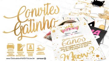 Convite Gatinho Grátis para Baixar Personalizar e Imprimir em Casa Convite Gatinho Gratis para Imprimir