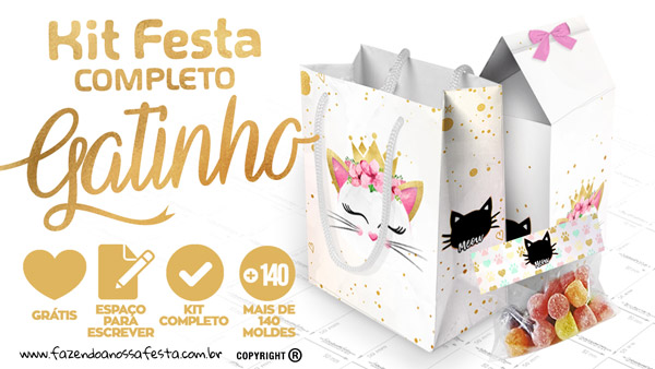 Gatinho Kit Festa Grátis para Baixar Personalizar e Imprimir em Casa