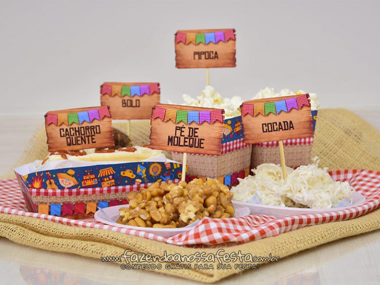 Plaquinha de Comida para Festa Junina Grátis Pronto para Imprimir