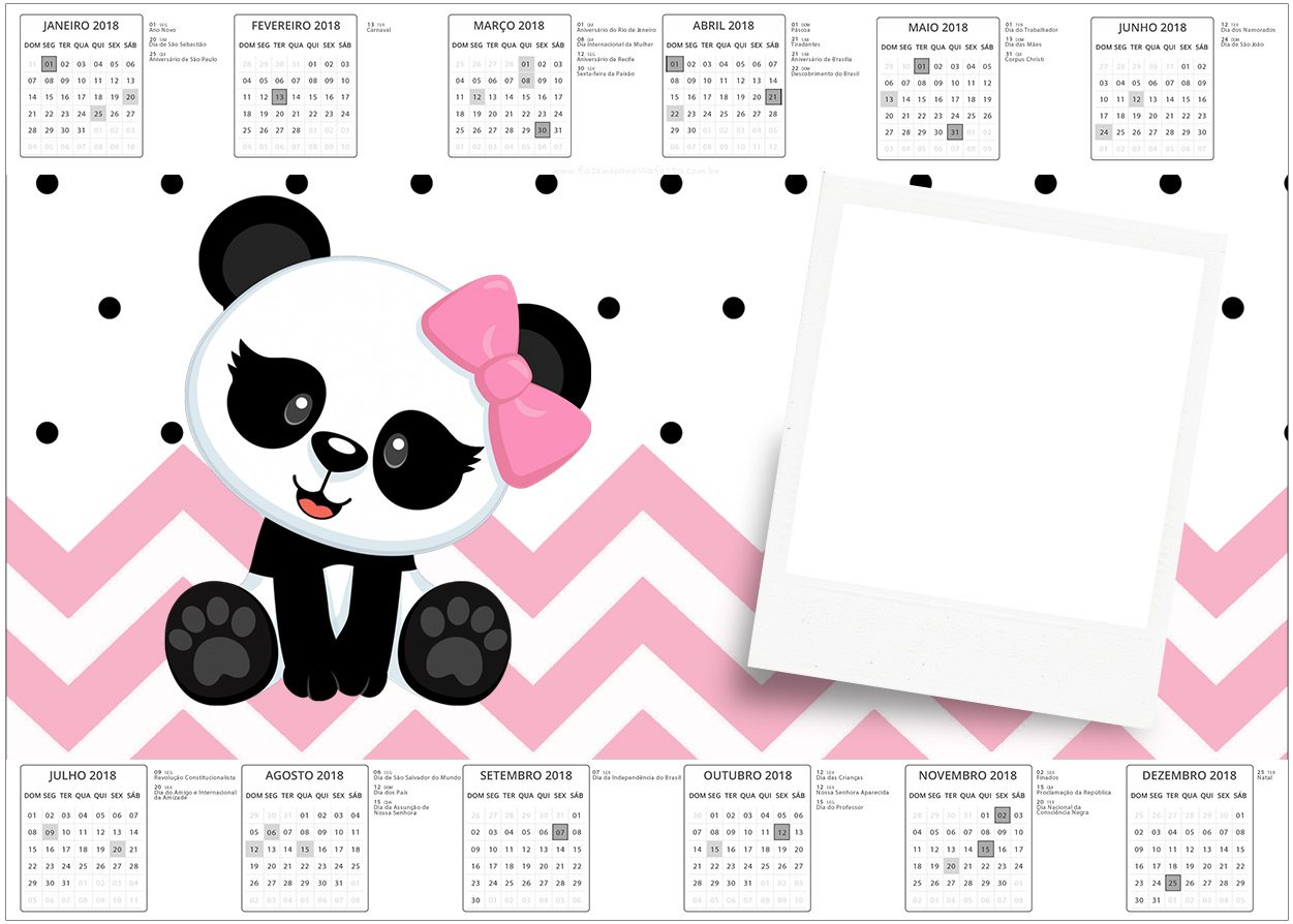 Convite Calendario 2017 Panda Rosa Menina