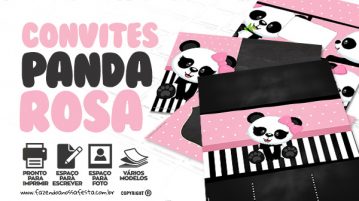 Convite Panda Rosa Grátis para Baixar e Imprimir em Casa Convite Panda Rosa Gratis para Imprimir