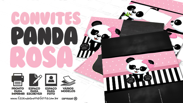 Convite Panda Rosa Gratis para Imprimir