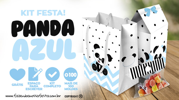 Panda Azul Personalizados para Festa