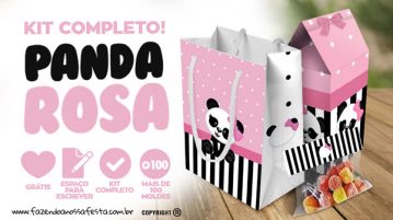 Panda Rosa Kit Festa Grátis para Baixar e Imprimir em Casa Personalizados Panda Rosa