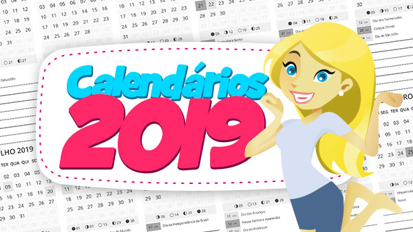 Calendário 2019 com Fundo Transparente para Imprimir