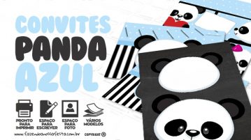 Convite Panda Azul Grátis para Baixar e Imprimir em Casa Convite Panda Azul