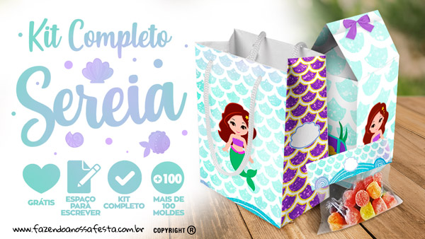 Kit Festa Sereia Cute Gratis para Imprimir em Casa