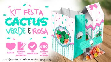 Cactos Rosa Kit Festa Grátis para Baixar e Imprimir em Casa Cactos Rosa Kit Festa Gratis
