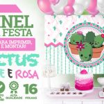 Painel Cactos Rosa usando Folhas A4 Molde Grátis para Imprimir