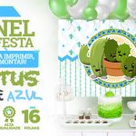 Painel Festa Cactos Verde e Azul para Imprimir