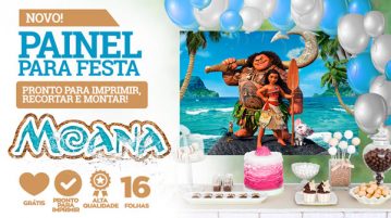 Painel Moana usando Folhas A4 Molde Grátis para Imprimir Painel Moana para Imprimir