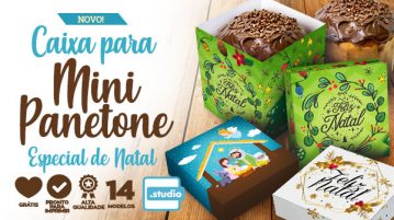 Caixa Mini Panetone Natal Molde Grátis para Imprimir em Casa Caixa Mini Panetone Natal