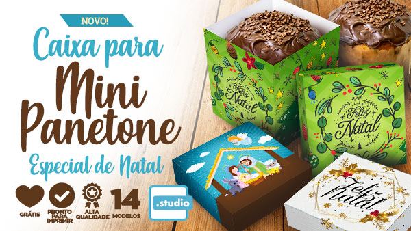 Caixa Mini Panetone Natal Molde Grátis para Imprimir em Casa