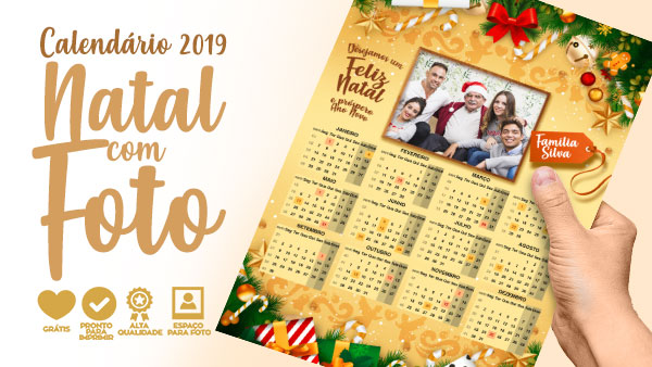 Calendario 2019 Personalizado com Foto gratis