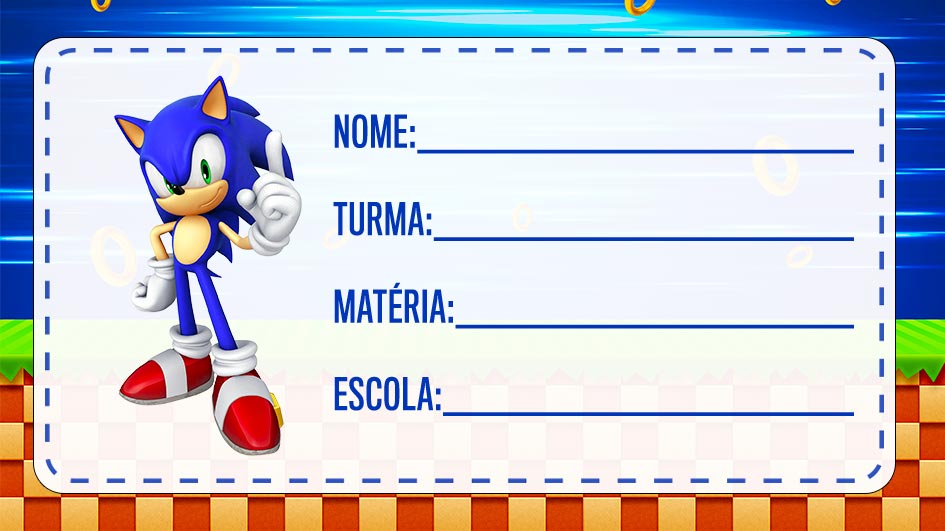 Sonic Etiqueta Escolar para Imprimir - Imagem Legal