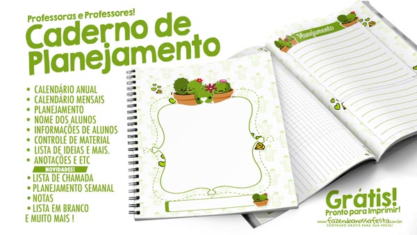 Planner para Professores Tema Cactos Grátis para Imprimir