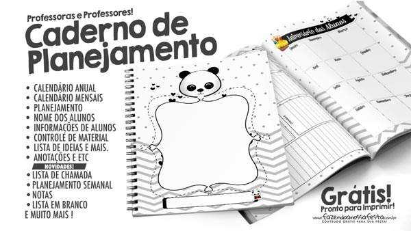 Planner para Professores Tema Panda Grátis para Imprimir