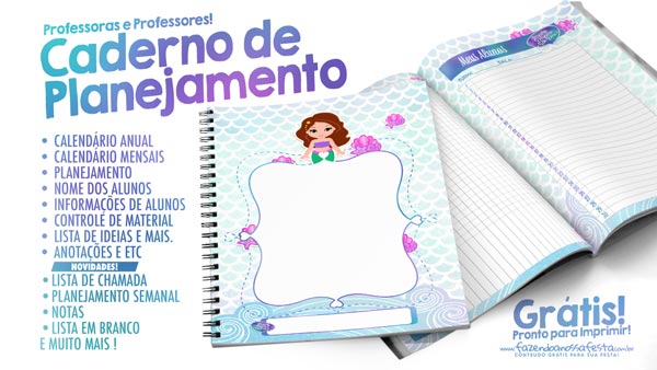 Planner para Professores Tema Sereia Grátis para Imprimir