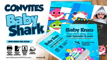 Convite Baby Shark para Editar e Imprimir Grátis Convite Baby Shark para editar Varios Modelos gratis