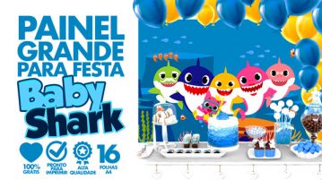 Painel Baby Shark usando Folhas A4 Molde Grátis para Imprimir Painel Festa Baby Shark