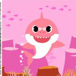 rotulo adesivo caixa de acrilico Kit Festa Baby Shark Rosa