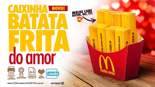 Caixa Batata Frita Dia dos Namorados Grátis para Imprimir