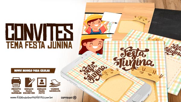 Convite Festa Junina Xadrez Gratis - Fazendo a Nossa Festa