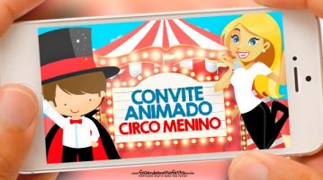 Convite Animado Circo Menino Cute Grátis para Baixar e Editar Convite Animado Circo Menino Cute
