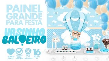 Painel para Festa Ursinho Baloeiro usando Folhas A4 Grátis para Imprimir Painel de Festa Ursinho Baloeiro