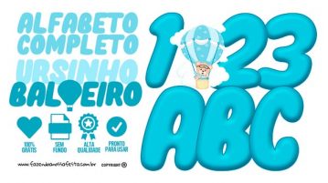 Alfabeto Ursinho Baloeiro – Letras e Números para Imprimir e Personalizar Alfabeto Ursinho Baloeiro