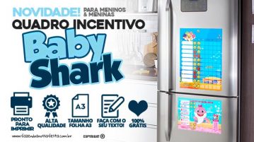 Quadro Incentivo Baby Shark para Imprimir de Graça Quadro Incentivo Baby Shark