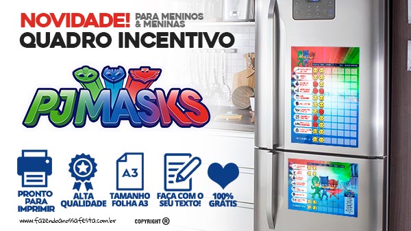 Quadro Incentivo PJ Masks para Imprimir de Graça