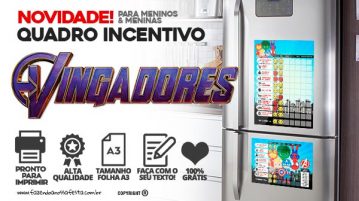 Quadro Incentivo Vingadores Cute para Imprimir de Graça Quadro Incentivo Vingadores