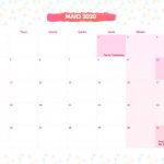 Calendario Mensal Lhama Rosa Maio 2020