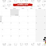 Calendario Mensal Mickey e Minnie Janeiro 2020